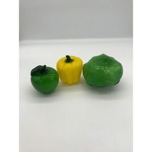 Murano Art Glass Hand Blown Vegetable Trio Cabbage Apple Yellow Bell Pepper VTG